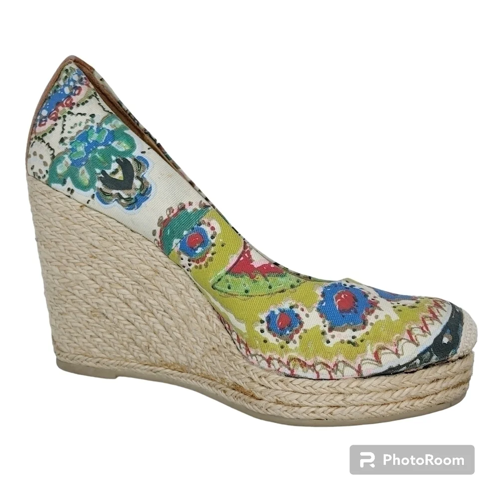 Nine West Vintage American Collection Colorful Summer Wedge Espadrilles Sz 10